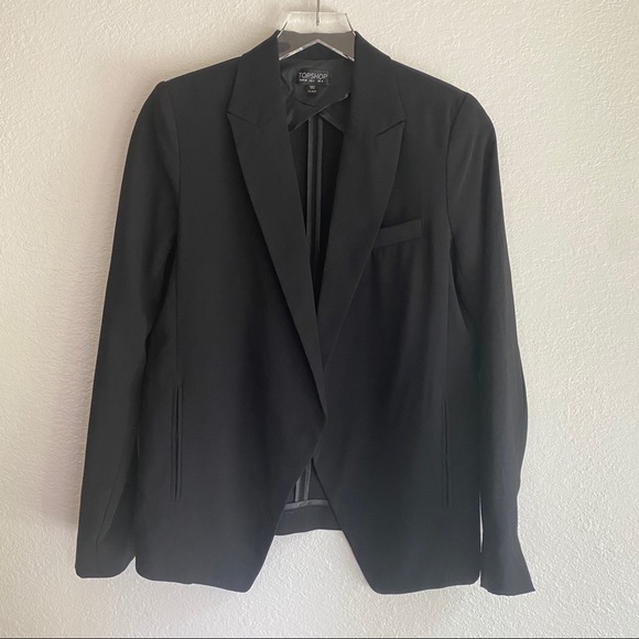 TOPSHOP black open lapel blazer SZ 2 - Picture 2 of 12